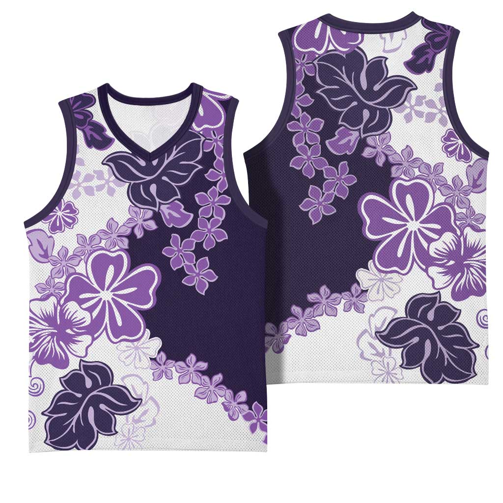 Purple Hibiscus Plumeria Floral Basketball Jersey LT01 - Polynesian Pride