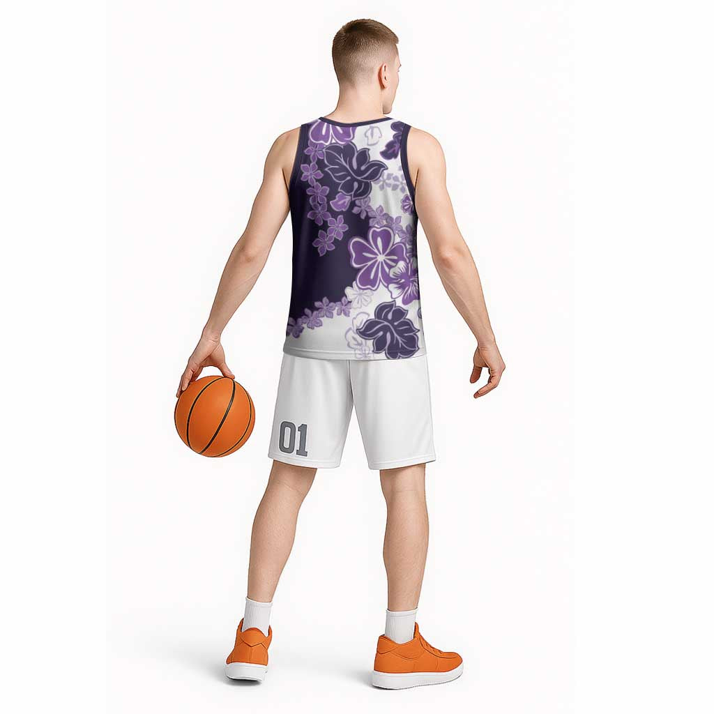 Purple Hibiscus Plumeria Floral Basketball Jersey LT01 - Polynesian Pride