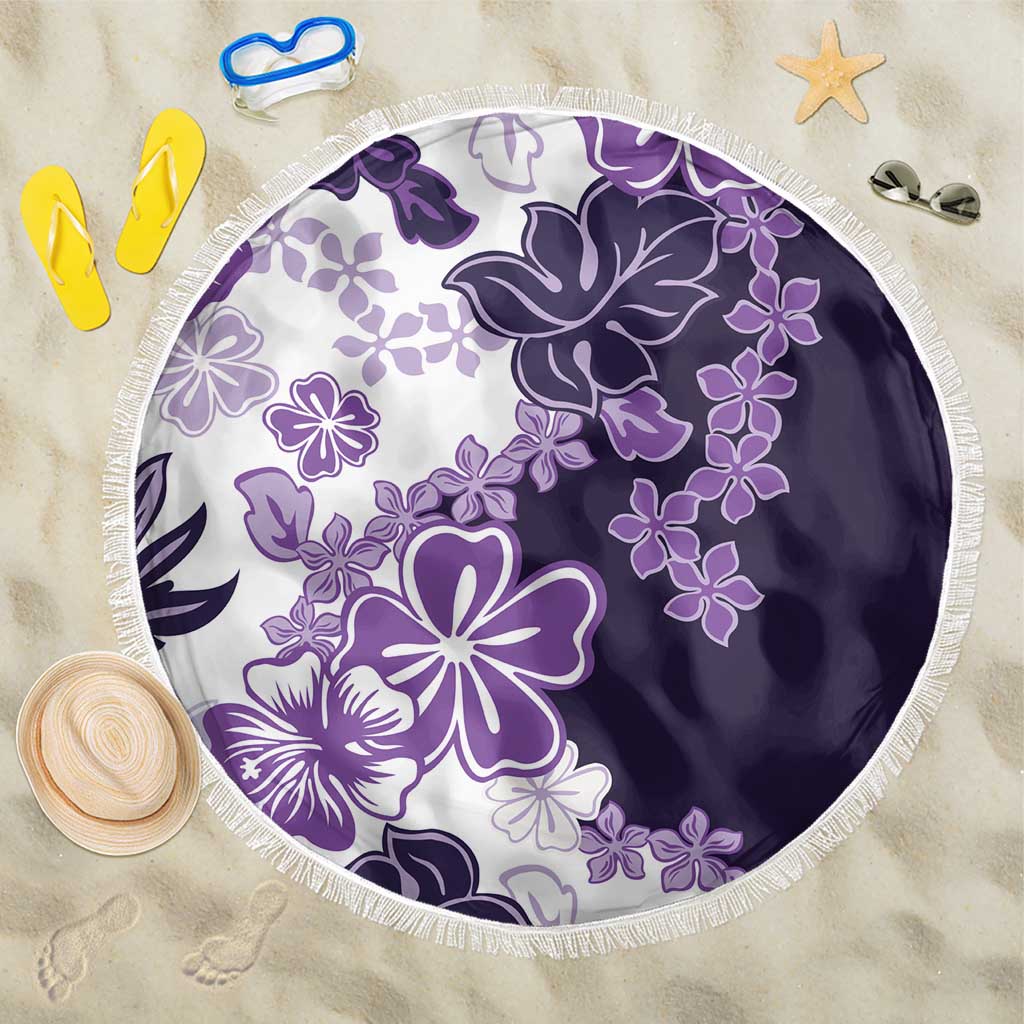 Purple Hibiscus Plumeria Floral Beach Blanket LT01 One Size 150cm Purple - Polynesian Pride