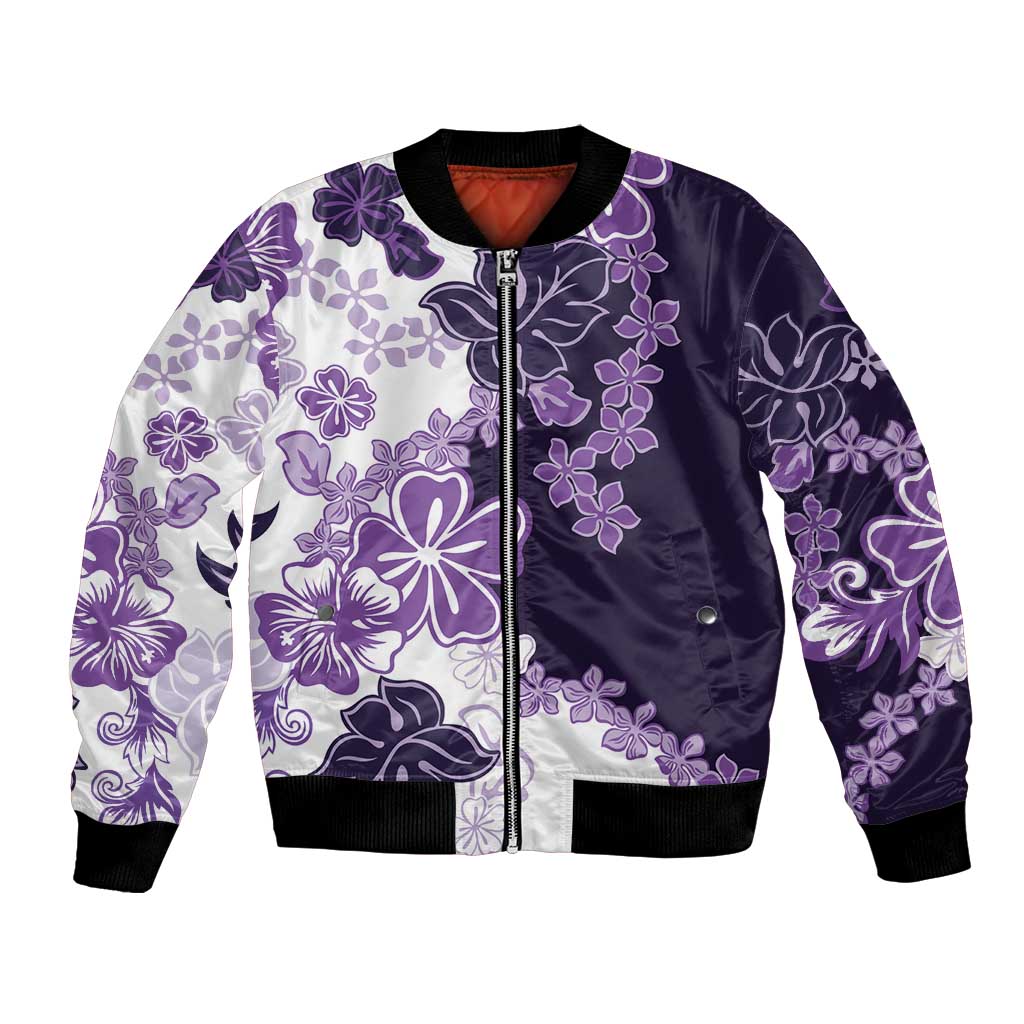 Purple Hibiscus Plumeria Floral Bomber Jacket - Polynesian Pride