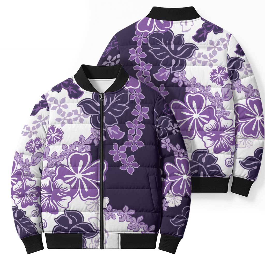 Purple Hibiscus Plumeria Floral Bomber Puffer Jacket LT01 - Polynesian Pride