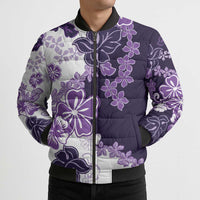 Purple Hibiscus Plumeria Floral Bomber Puffer Jacket LT01 - Polynesian Pride