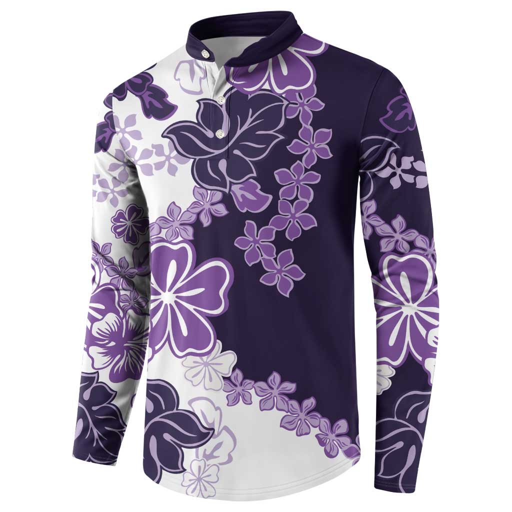 Purple Hibiscus Plumeria Floral Button Sweatshirt - Polynesian Pride