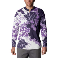Purple Hibiscus Plumeria Floral Button Sweatshirt - Polynesian Pride