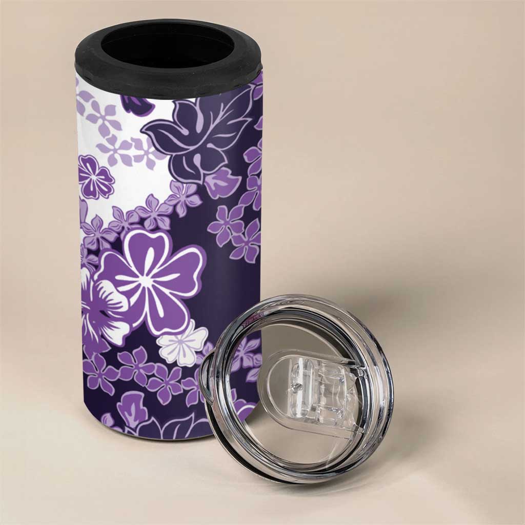 Purple Hibiscus Plumeria Floral 4 in 1 Can Cooler Tumbler LT01 - Polynesian Pride