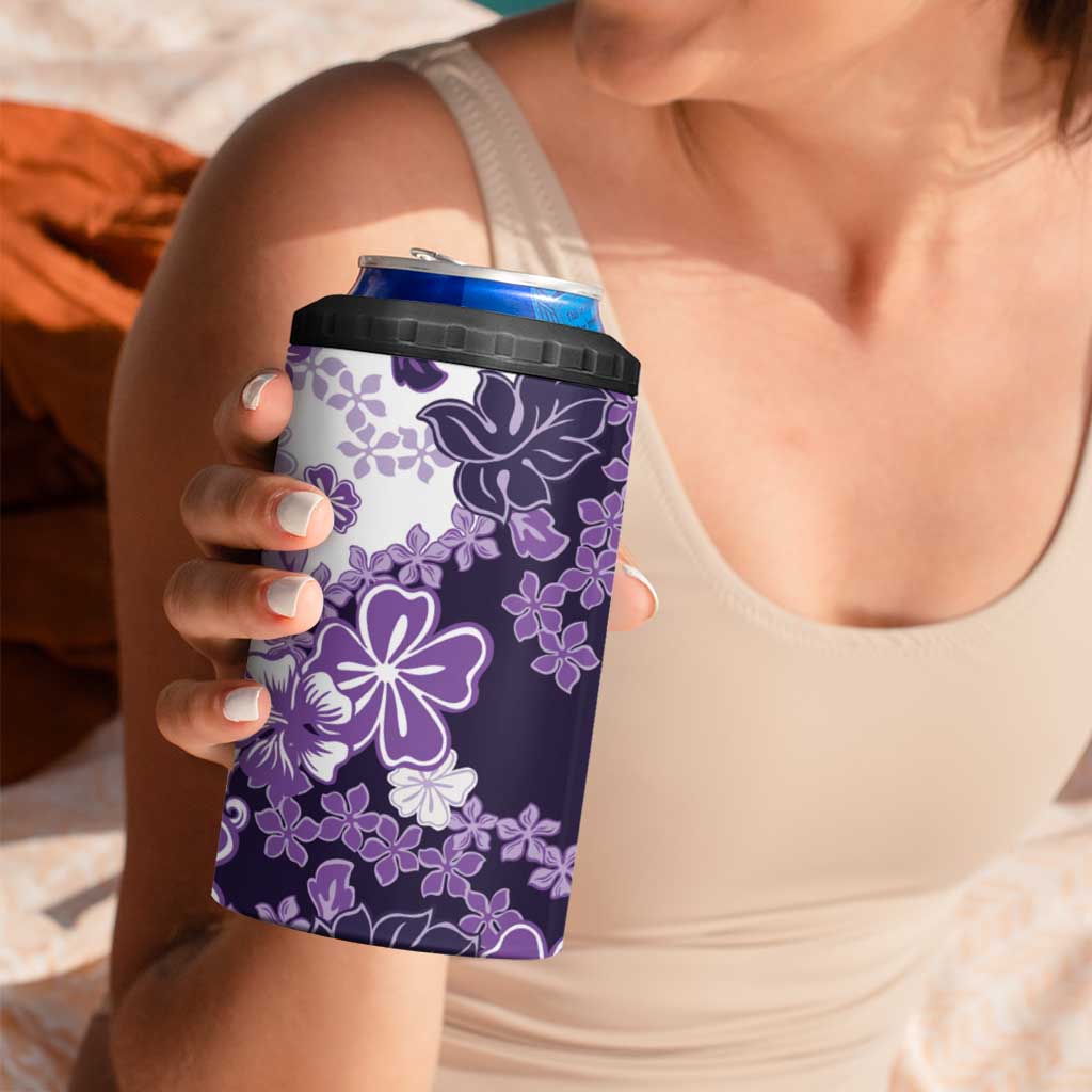 Purple Hibiscus Plumeria Floral 4 in 1 Can Cooler Tumbler LT01 - Polynesian Pride
