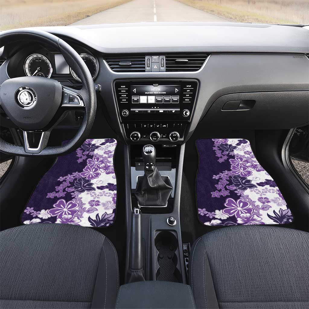 Purple Hibiscus Plumeria Floral Car Mats LT01 Set 2pcs - Front Purple - Polynesian Pride