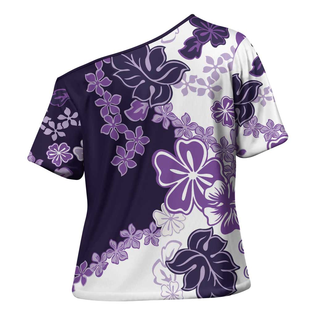 Purple Hibiscus Plumeria Floral Cross Shoulder Shirt LT01 - Polynesian Pride