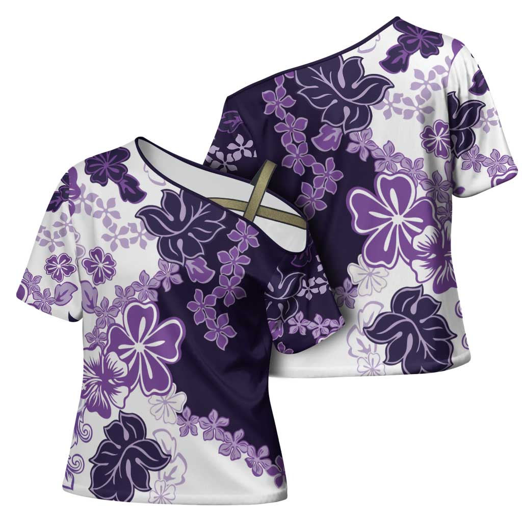 Purple Hibiscus Plumeria Floral Cross Shoulder Shirt LT01 - Polynesian Pride