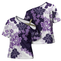 Purple Hibiscus Plumeria Floral Cross Shoulder Shirt LT01 - Polynesian Pride