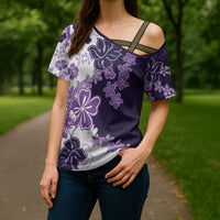 Purple Hibiscus Plumeria Floral Cross Shoulder Shirt LT01 - Polynesian Pride