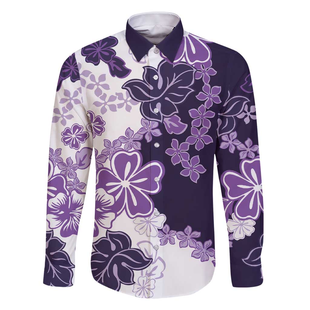 Purple Hibiscus Plumeria Floral Family Matching Short Sleeve Bodycon Dress and Hawaiian Shirt - Polynesian Pride