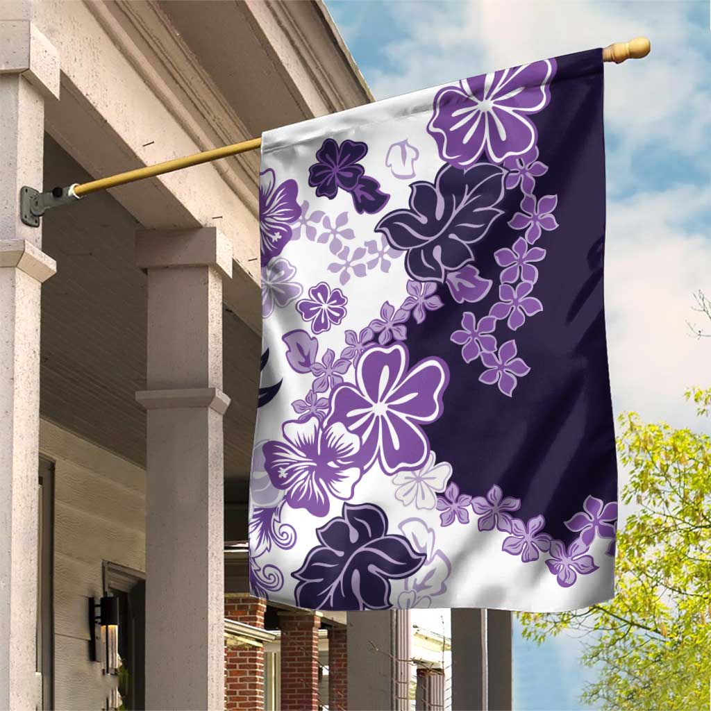 Purple Hibiscus Plumeria Floral Garden Flag - Polynesian Pride