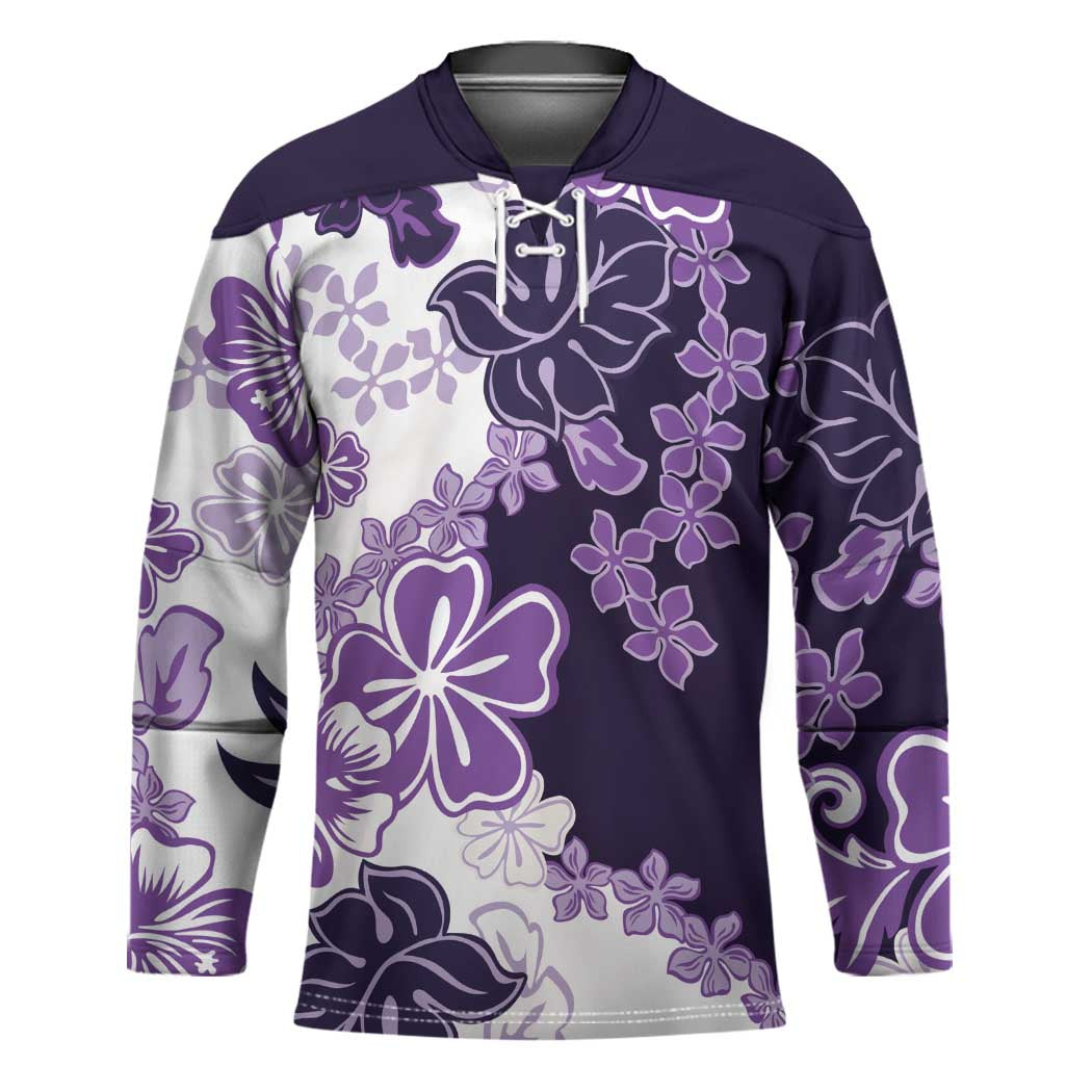 Purple Hibiscus Plumeria Floral Hockey Jersey - Polynesian Pride