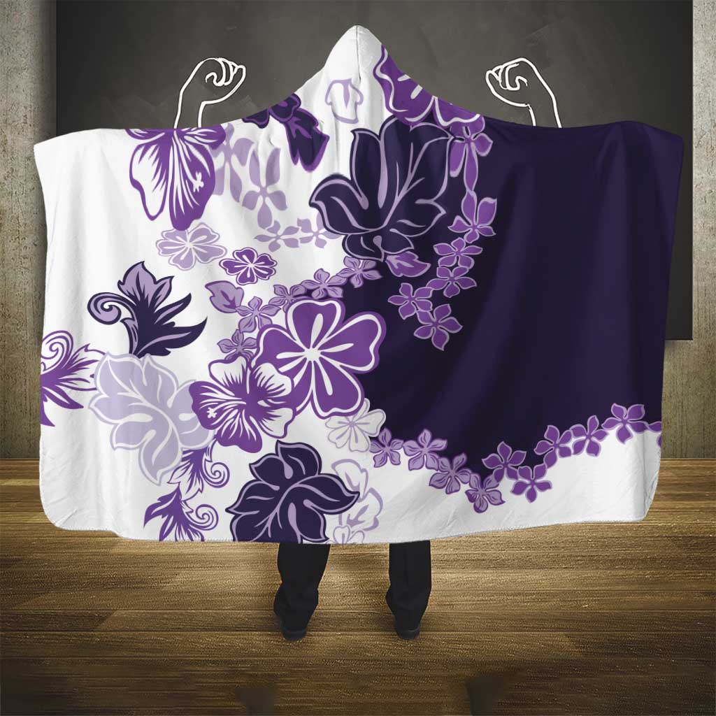 Purple Hibiscus Plumeria Floral Hooded Blanket - Polynesian Pride