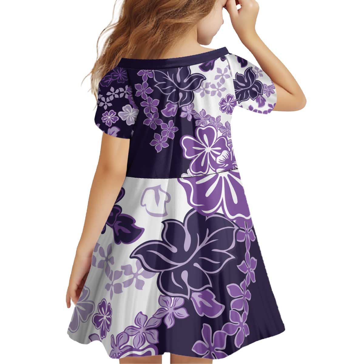 Purple Hibiscus Plumeria Floral Kid Short Sleeve Dress - Polynesian Pride