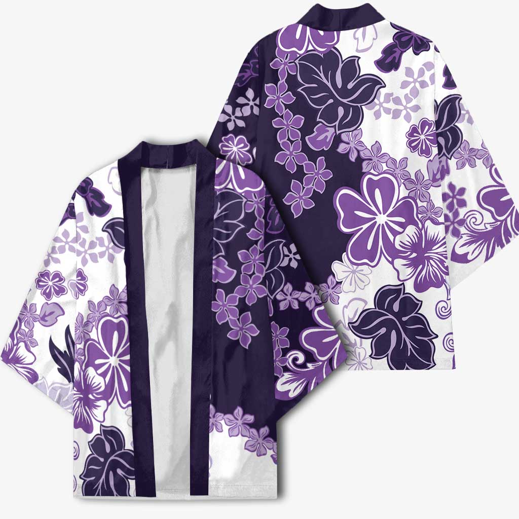 Purple Hibiscus Plumeria Floral Kimono - Polynesian Pride