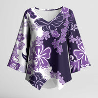Purple Hibiscus Plumeria Floral Kimono Sleeve Blouse - Polynesian Pride