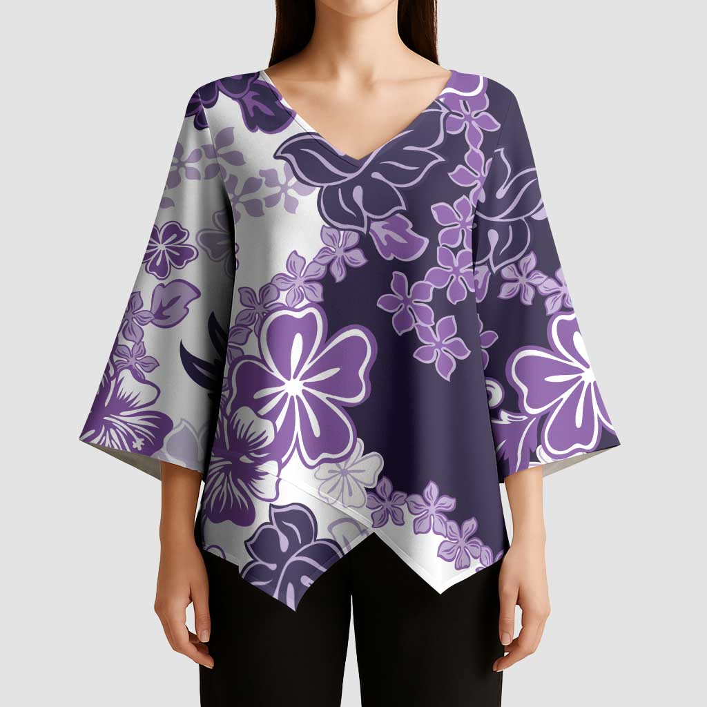 Purple Hibiscus Plumeria Floral Kimono Sleeve Blouse - Polynesian Pride