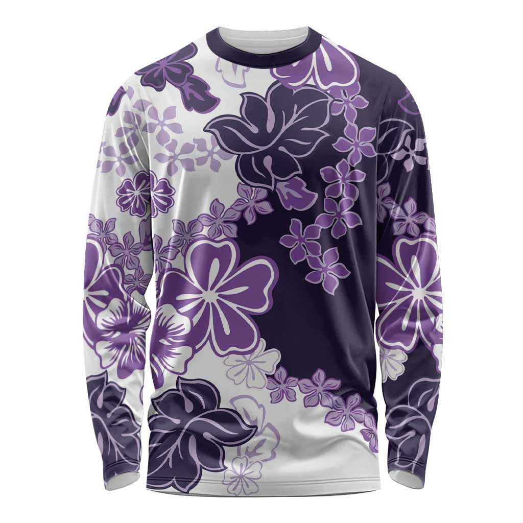Purple Hibiscus Plumeria Floral Long Sleeve Shirt LT01 Unisex Purple - Polynesian Pride