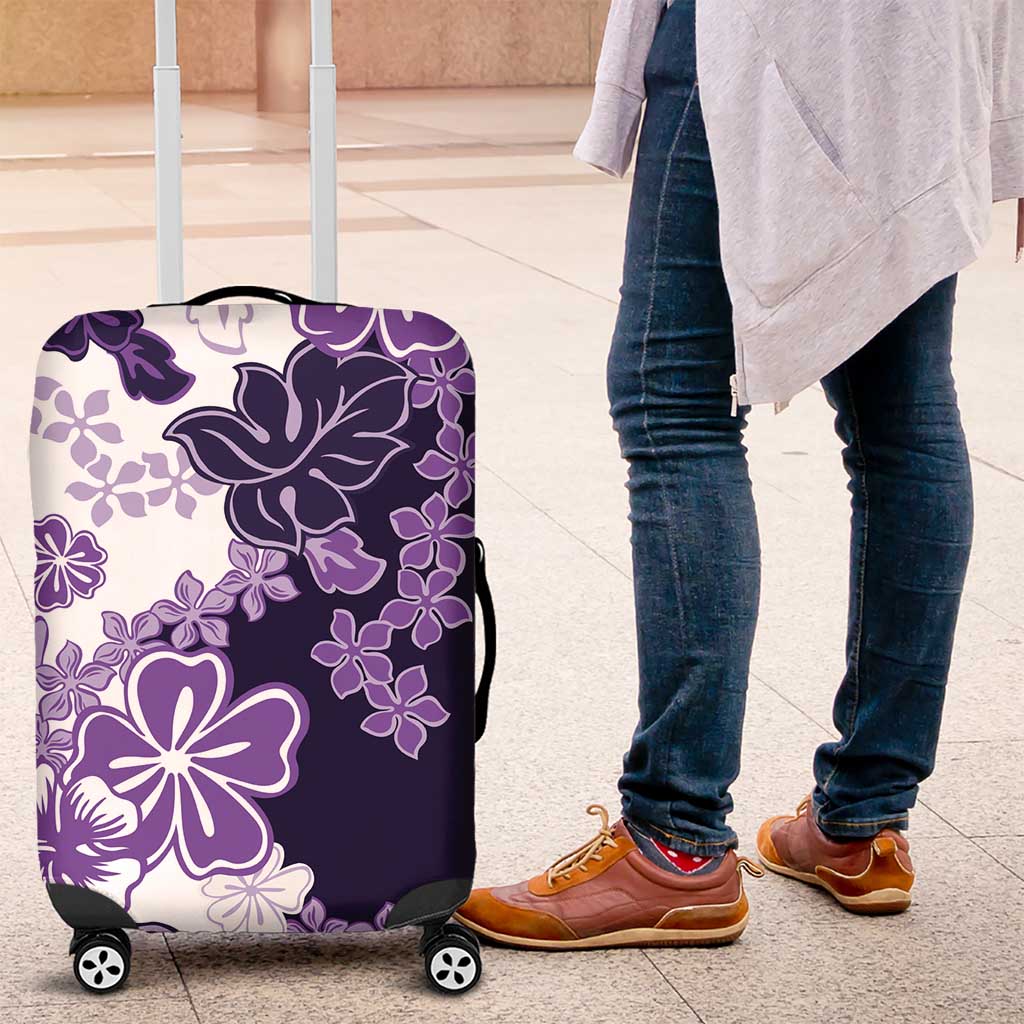 Purple Hibiscus Plumeria Floral Luggage Cover - Polynesian Pride