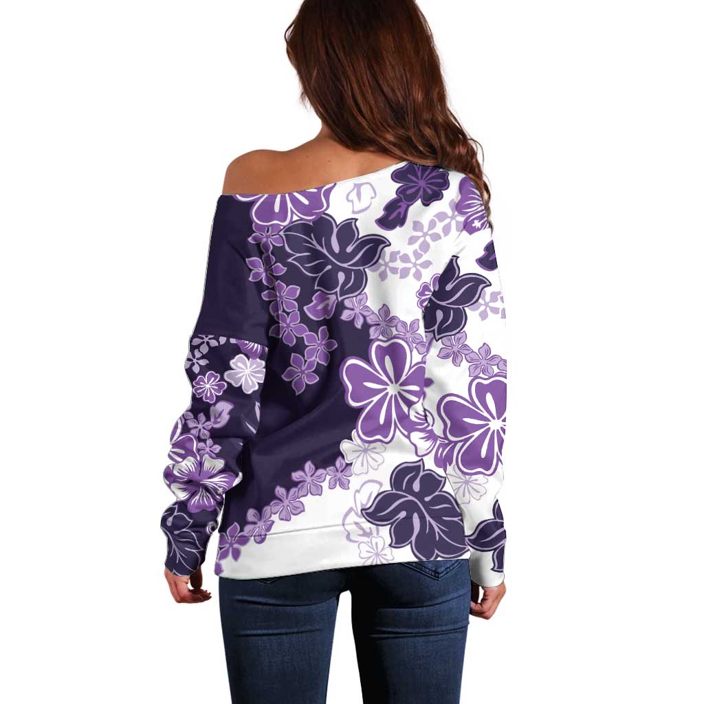 Purple Hibiscus Plumeria Floral Off Shoulder Sweater - Polynesian Pride