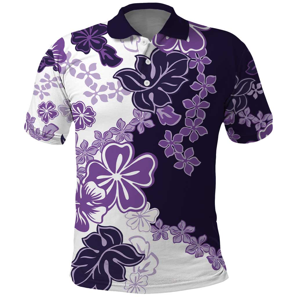 Purple Hibiscus Plumeria Floral Polo Shirt - Polynesian Pride