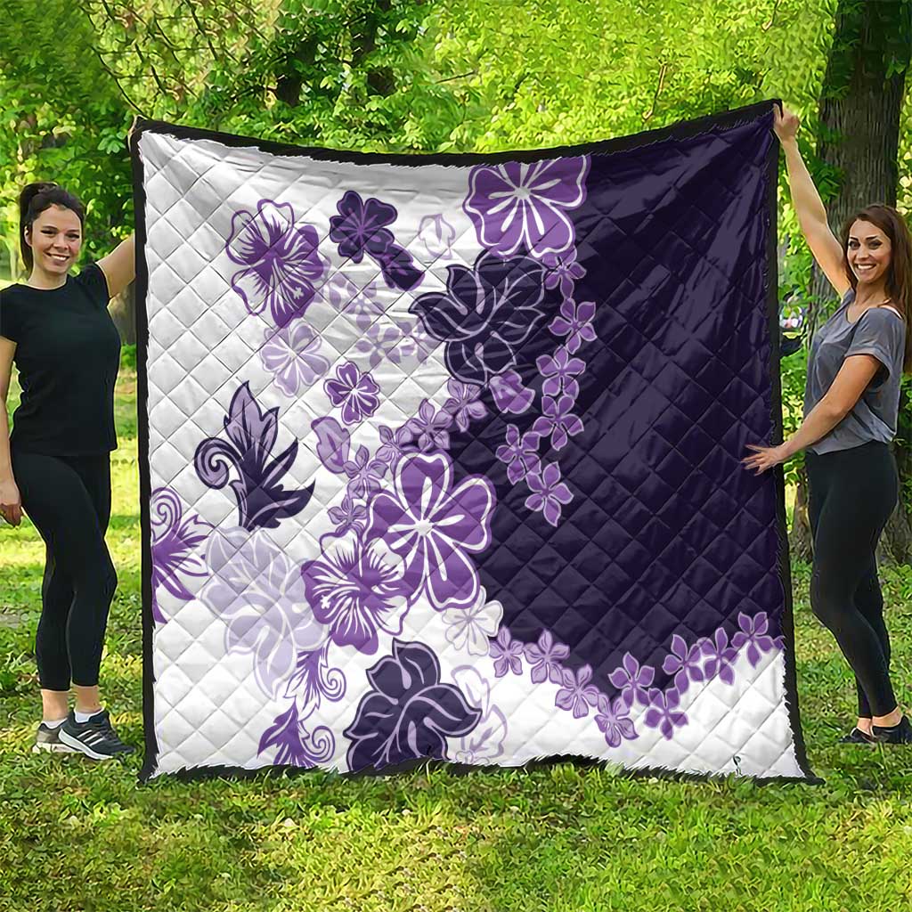 Purple Hibiscus Plumeria Floral Quilt - Polynesian Pride
