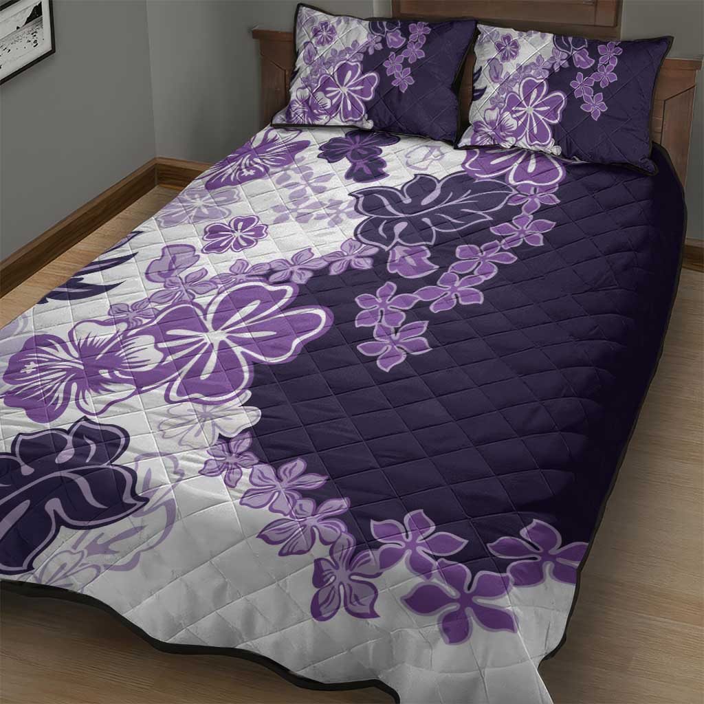 Purple Hibiscus Plumeria Floral Quilt Bed Set - Polynesian Pride