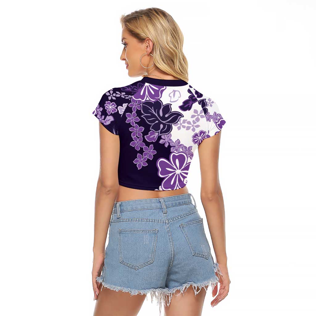 Purple Hibiscus Plumeria Floral Raglan Cropped T Shirt - Polynesian Pride