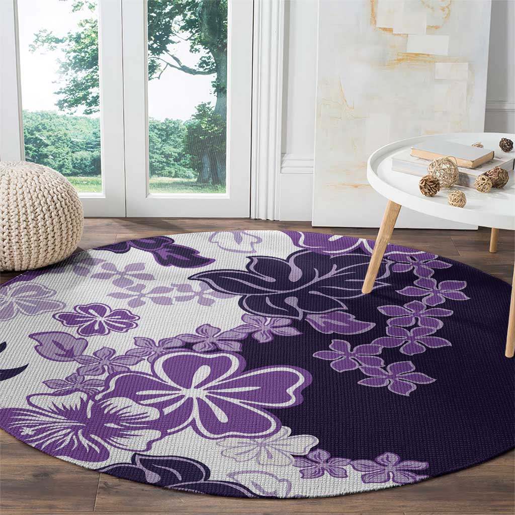 Purple Hibiscus Plumeria Floral Round Carpet - Polynesian Pride