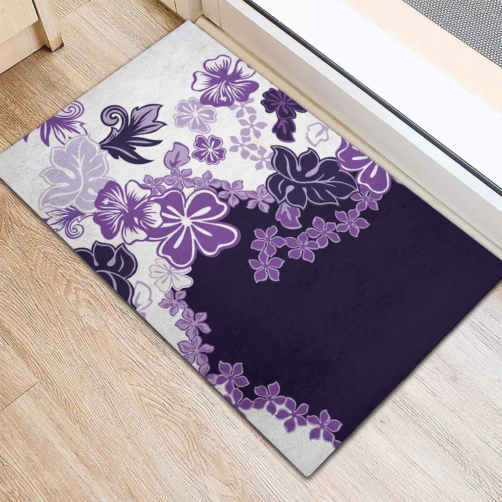 Purple Hibiscus Plumeria Floral Rubber Doormat LT01 - Polynesian Pride