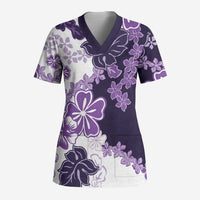 Purple Hibiscus Plumeria Floral Scrub Top LT01 Adult Purple - Polynesian Pride