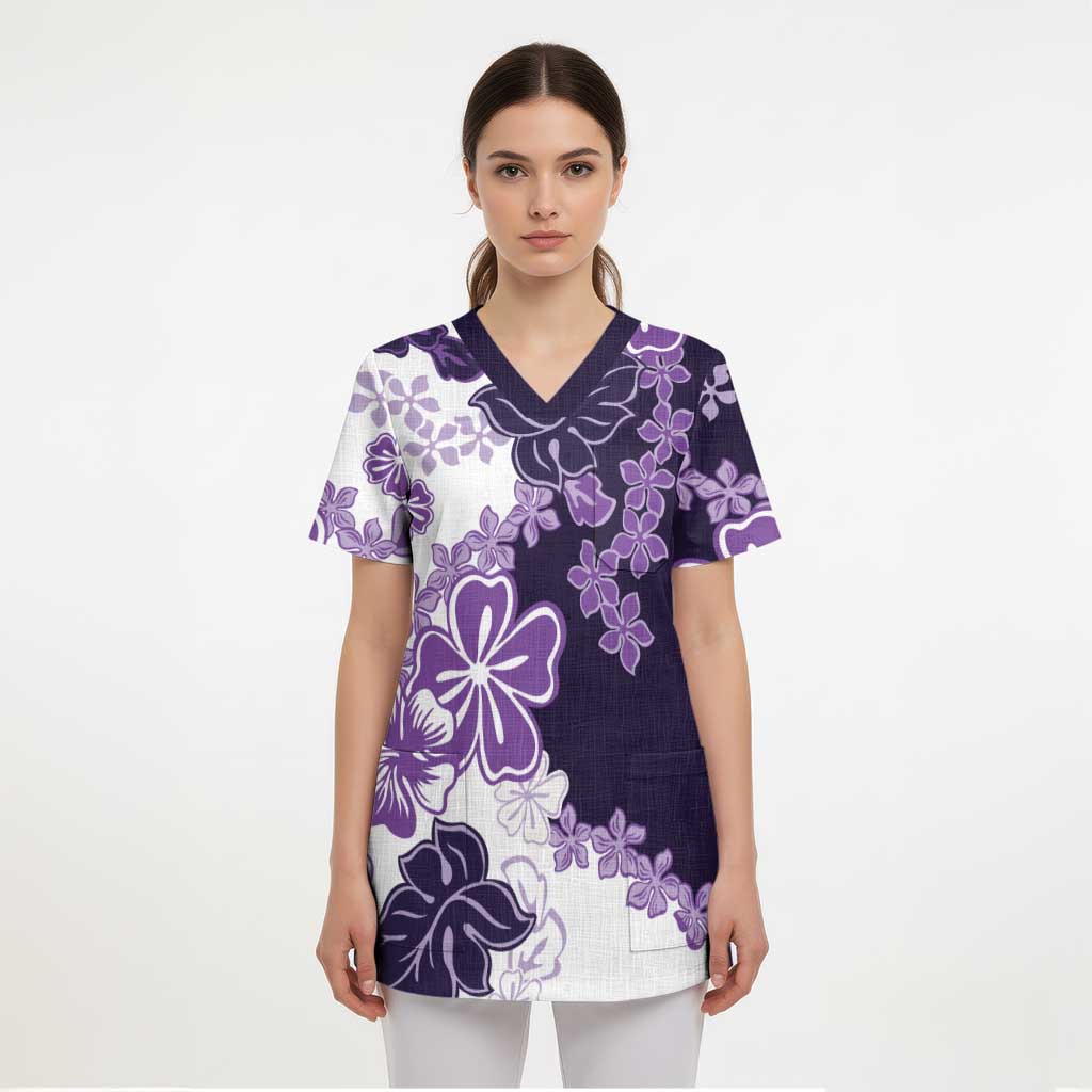 Purple Hibiscus Plumeria Floral Scrub Top LT01 - Polynesian Pride