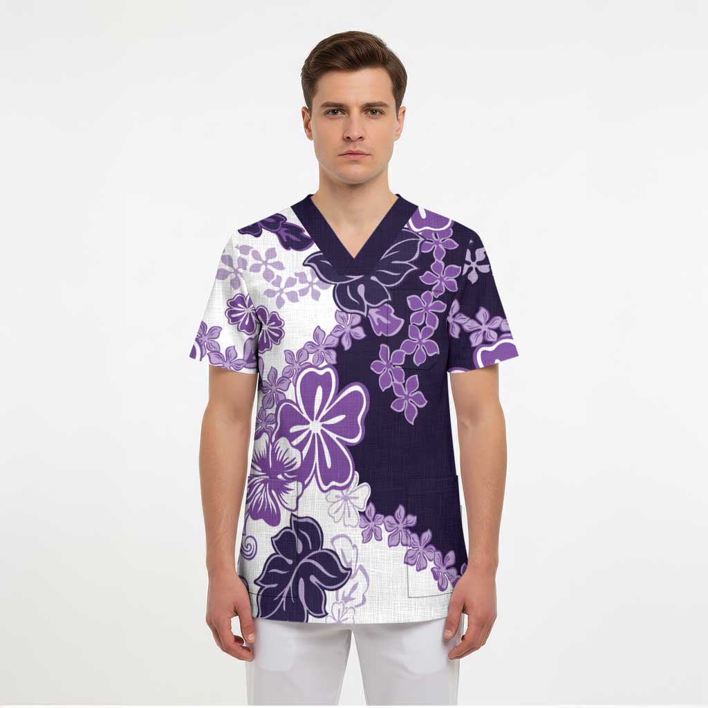 Purple Hibiscus Plumeria Floral Scrub Top LT01 - Polynesian Pride