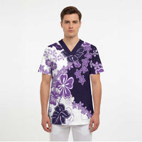 Purple Hibiscus Plumeria Floral Scrub Top LT01 - Polynesian Pride