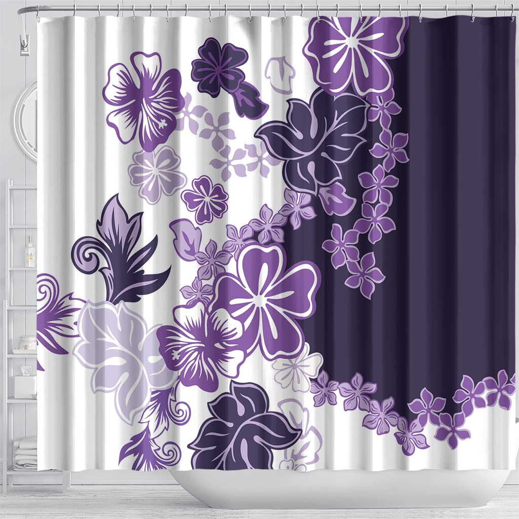 Purple Hibiscus Plumeria Floral Shower Curtain - Polynesian Pride