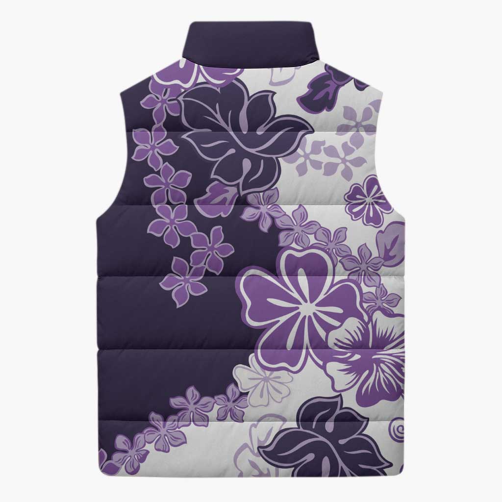 Purple Hibiscus Plumeria Floral Sleeveless Puffer Jacket LT01 - Polynesian Pride