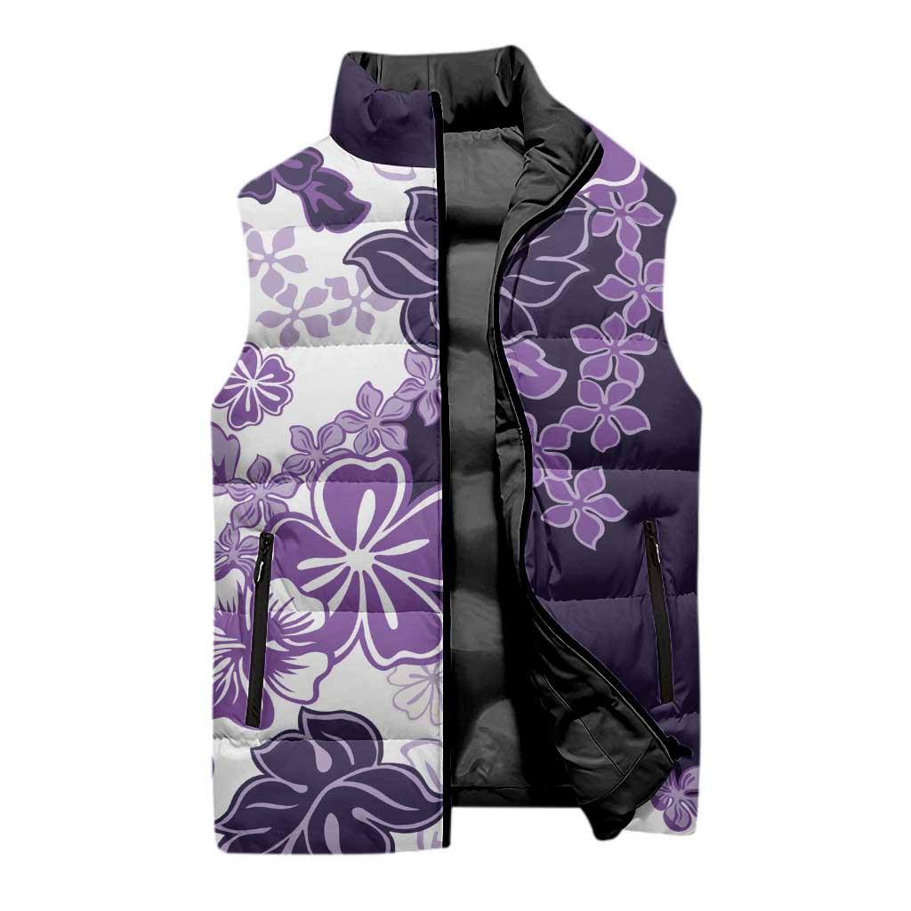 Purple Hibiscus Plumeria Floral Sleeveless Puffer Jacket LT01 - Polynesian Pride