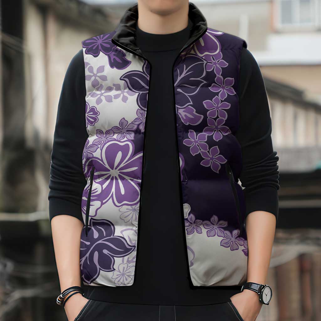 Purple Hibiscus Plumeria Floral Sleeveless Puffer Jacket LT01 - Polynesian Pride