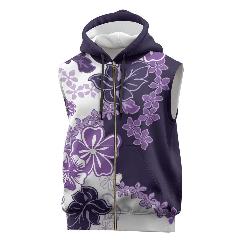 Purple Hibiscus Plumeria Floral Sleeveless Zip Hoodie - Polynesian Pride