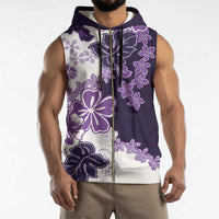Purple Hibiscus Plumeria Floral Sleeveless Zip Hoodie - Polynesian Pride