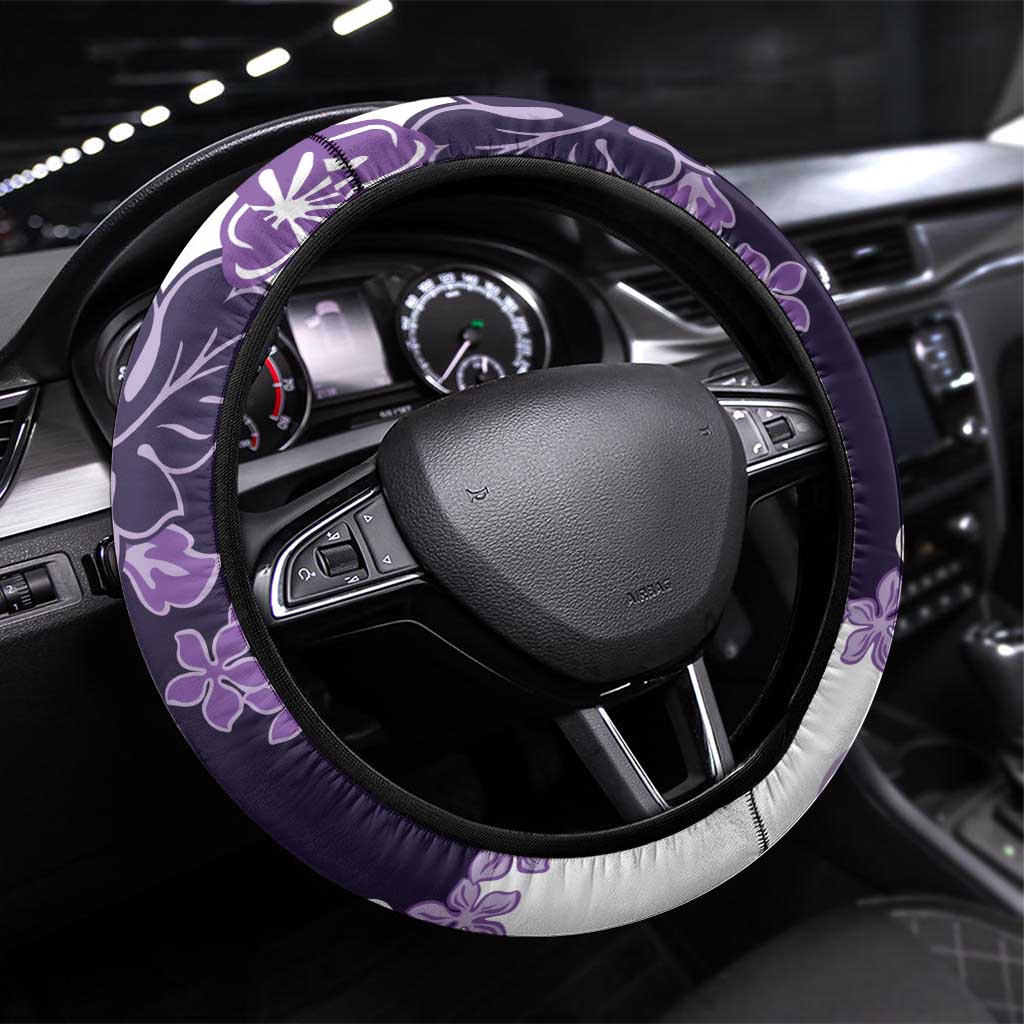 Purple Hibiscus Plumeria Floral Steering Wheel Cover LT01 Universal Fit Purple - Polynesian Pride
