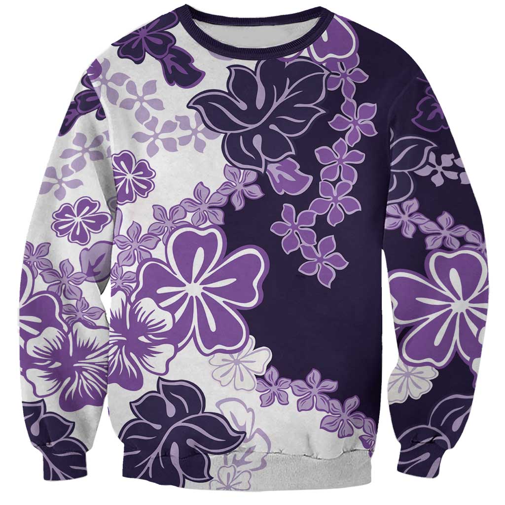 Purple Hibiscus Plumeria Floral Sweatshirt LT01 Unisex Purple - Polynesian Pride