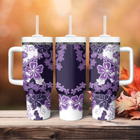 Purple Hibiscus Plumeria Floral Tumbler With Handle - Polynesian Pride