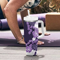 Purple Hibiscus Plumeria Floral Tumbler With Handle - Polynesian Pride