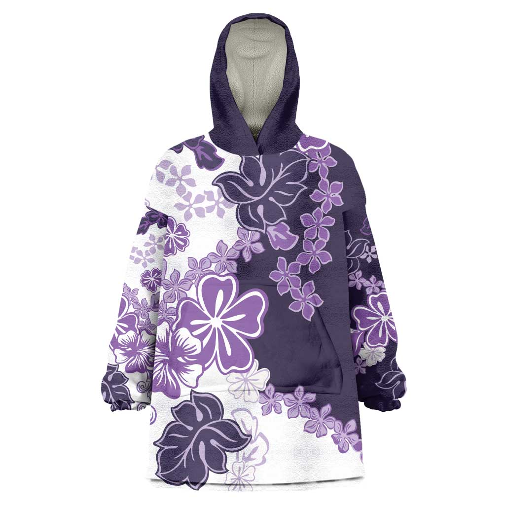 Purple Hibiscus Plumeria Floral Wearable Blanket Hoodie LT01 One Size Purple - Polynesian Pride