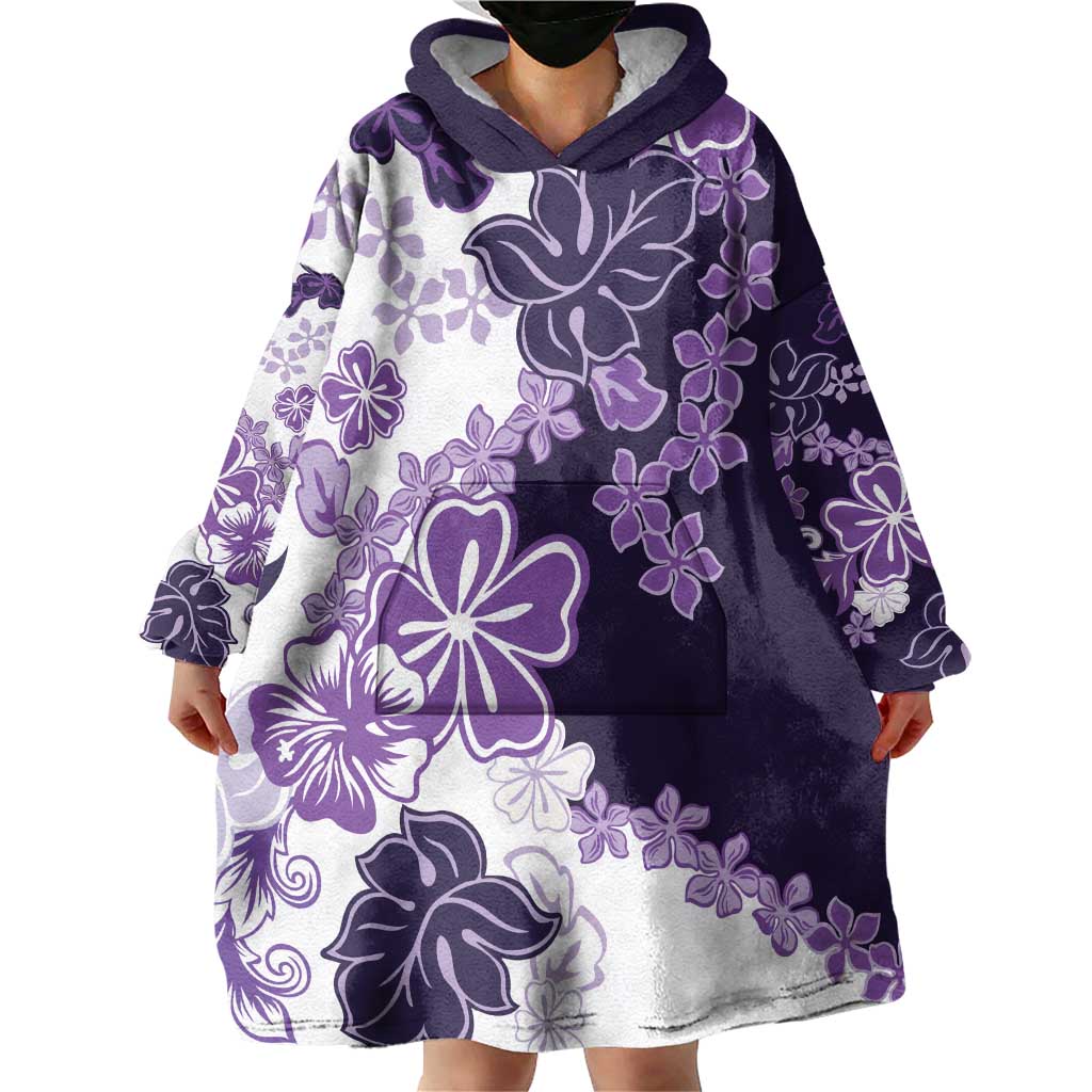 Purple Hibiscus Plumeria Floral Wearable Blanket Hoodie LT01 - Polynesian Pride