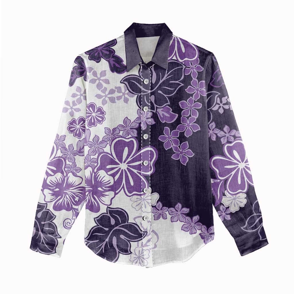 Purple Hibiscus Plumeria Floral Women Casual Shirt - Polynesian Pride