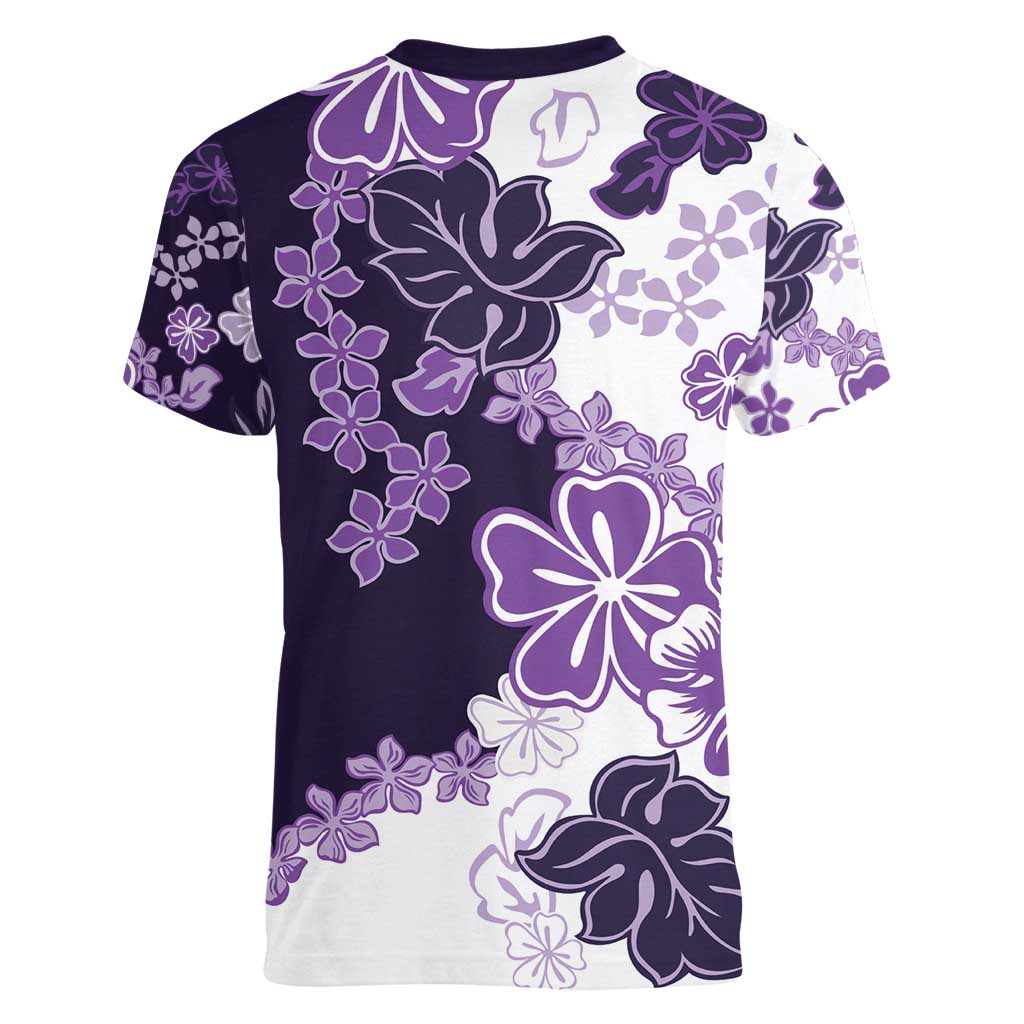 Purple Hibiscus Plumeria Floral Women V-Neck T-Shirt - Polynesian Pride
